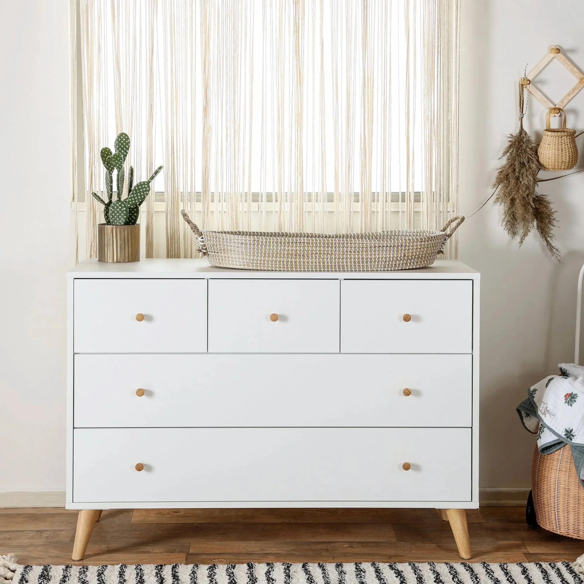 Commode 5 Tiroirs Austin - Blanc/ Naturel - Image 2