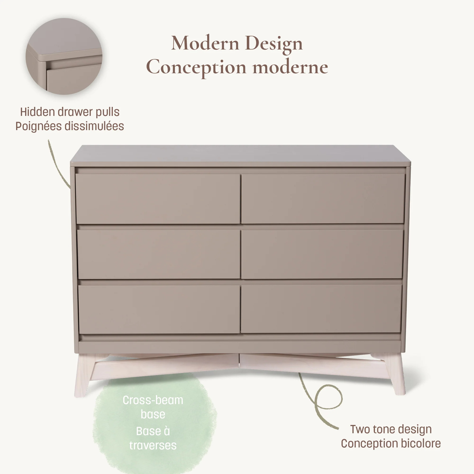 Commode 6 Tiroirs Pala -Taupe/Blanc Lavé - Image 3
