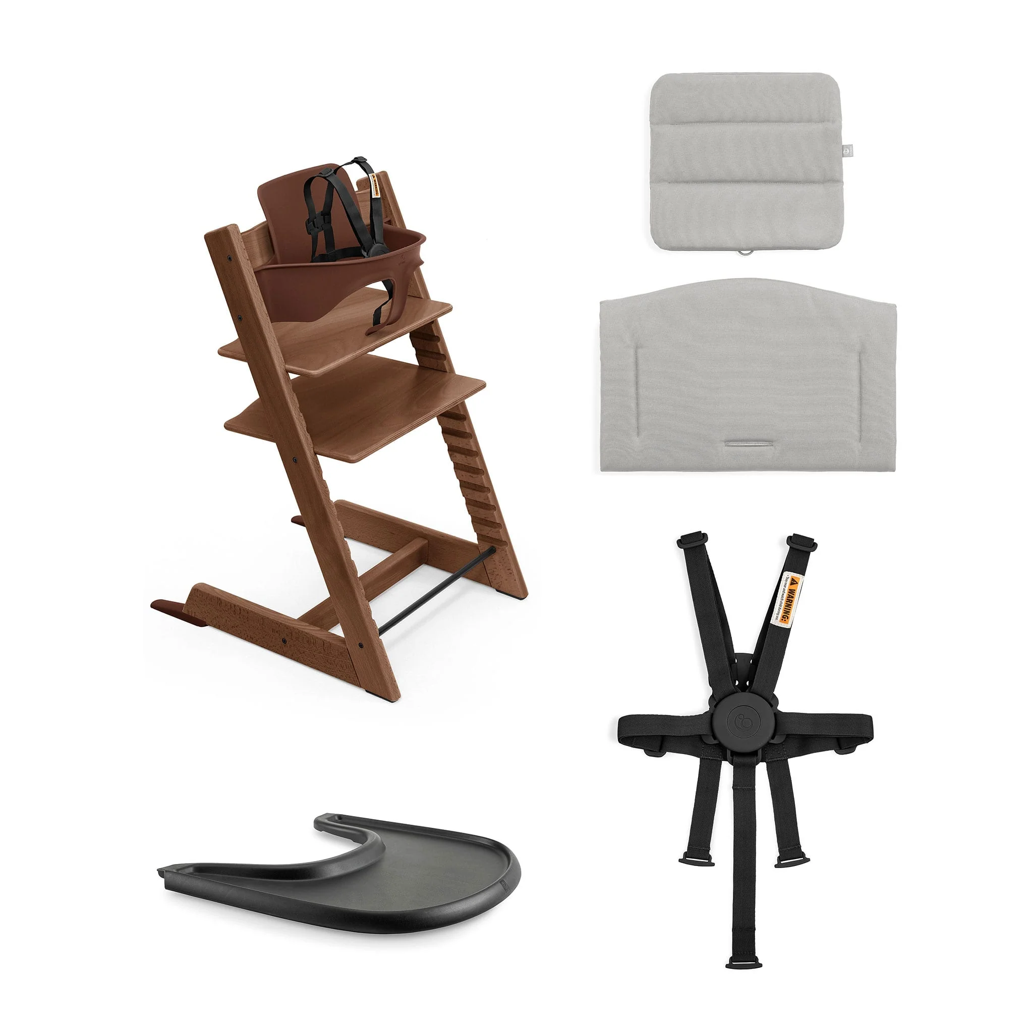 Chaise Haute Tripp Trapp® V2 + Coussin Gris avec Cabaret Stokke® Noir - Brun Chaud - Image 4