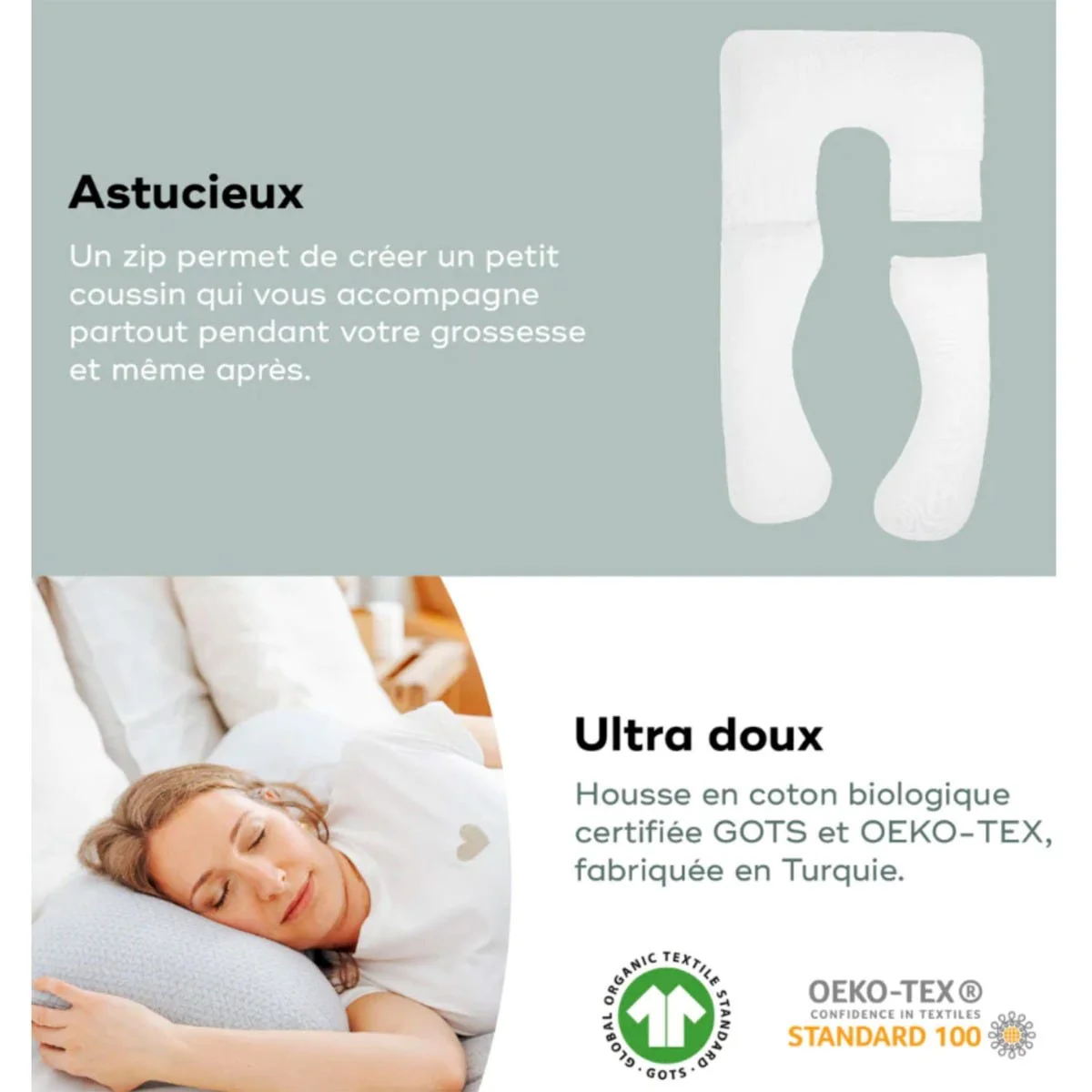 Coussin d'Allaitement & de Grossesse Grand Format - B.Love XXL Gris - Image 5
