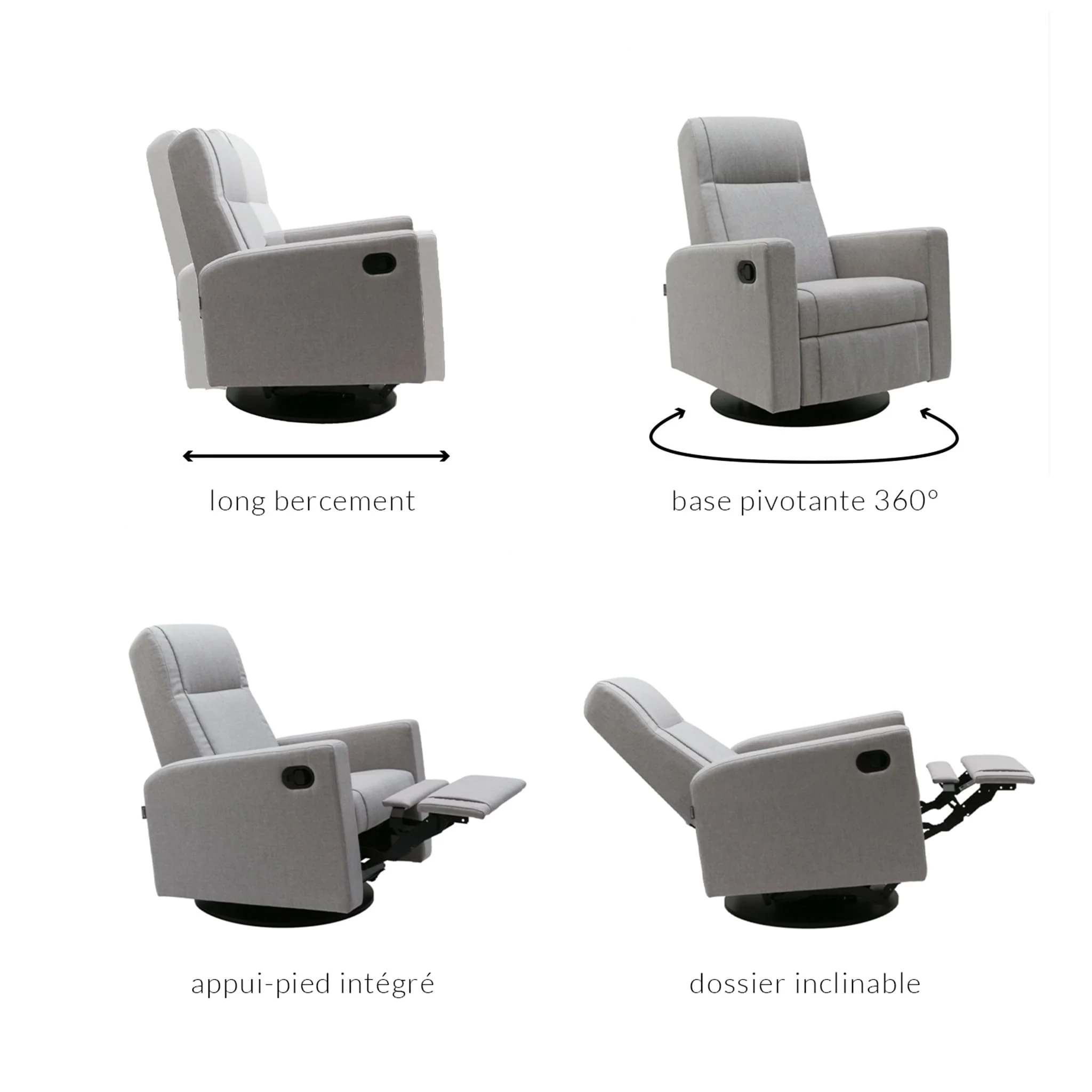 Fauteuil Berçant et Pivotant Nelly - Nubia Ivoire / Noir - Image 7