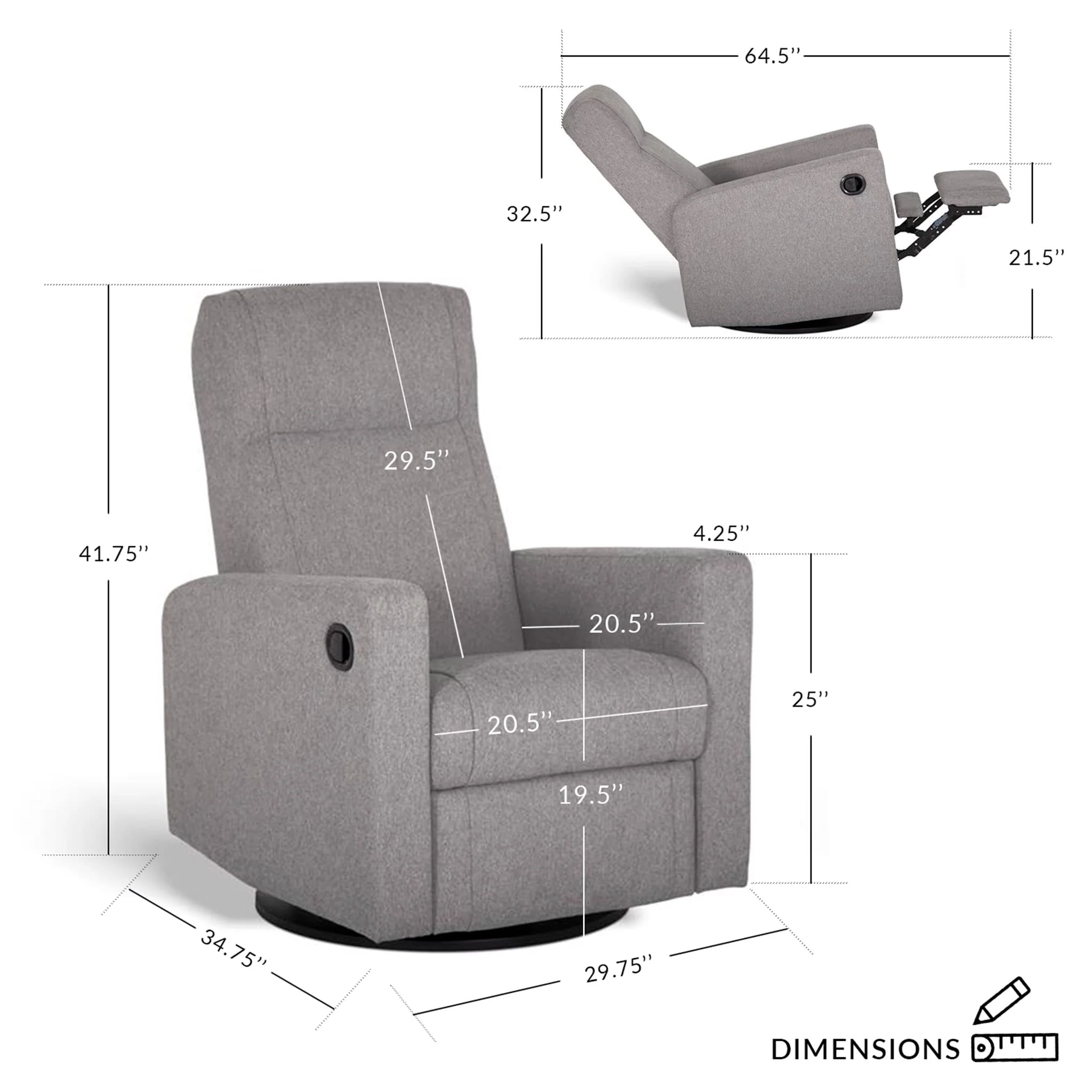 Fauteuil Berçant et Pivotant Nelly - Como Dove Gris / Noir - Image 8